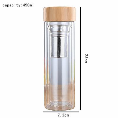 China New 450ml Viable Double Wall Water Bottle Sports Travel Mug Custom Glass Mug With Tea Infuser for sale