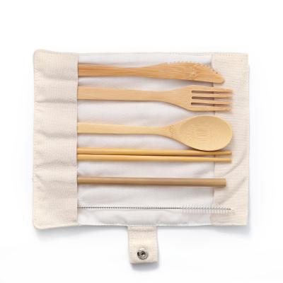 China Disposable BPA Free Biodegradable Bamboo Cutlery Set Eco-Friendly Spoon Straw Knife Set BambooUtensils Portable Reusable Travel Fork for sale