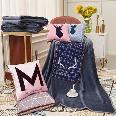 China Logo Flannel Travel Soft Flannel Fleece Travel Blanket and Pillow Set Home Custom Plane Set 35*35cm for sale