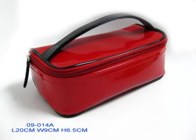 China Red Rectangle PVC Soft Ladies Toiletry Bag Waterproof With Clear Window for sale