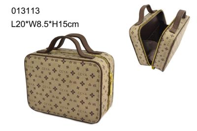 China Square Zippered PU Makeup Cosmetic Bag , Brown Makeup Bag Personalized for sale