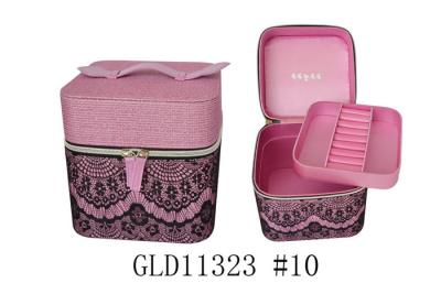 China Square Zippered Cosmetic Bag With Handle , Fabric Lace Jewelry Box 17X17X17 cm for sale