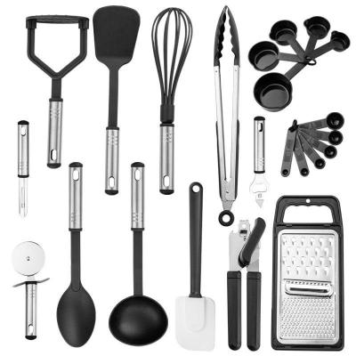 China Sustainable 23 Piece Kitchen Accessories Tools Tools Non-Stick Heat Resistant Silicone Kitchen Cookware Set Stainless Steel Handle for sale