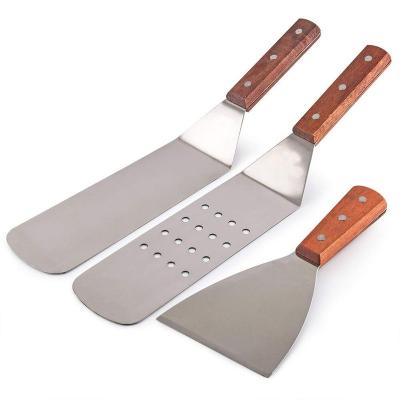 China Stocked 3 Piece Stainless Steel Utensil Set with Spatula and Scraper for Grills and Teppanyaki Griddle for sale