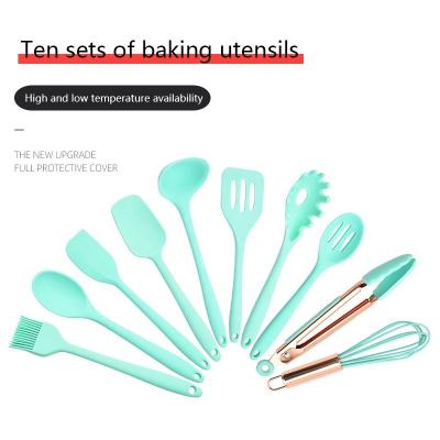 China New Viable Stain Mini Silicone Kitchenware Set Non-Stick One-Piece Pan Silicone Spatula Rose Gold Baking Tool for sale