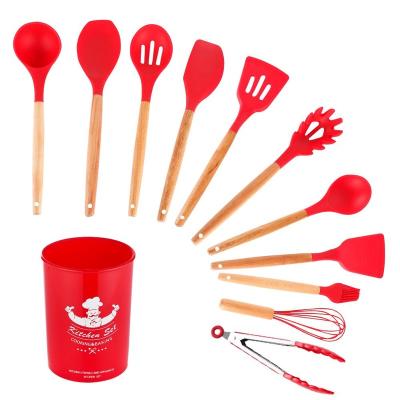 China 12 Piece Sustainable Non Stick With Wooden Handles Silicone Kitchen Utensils Set for sale