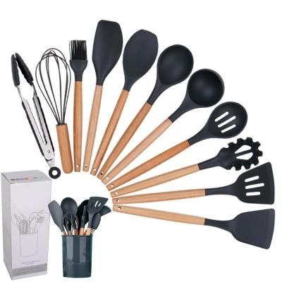 China RAYBIN Viable Wholesale Private Label Cooking Silicone 12pcs Nonstick Heat Resistant Wooden Kitchen Utensils Conina Les 11 for sale