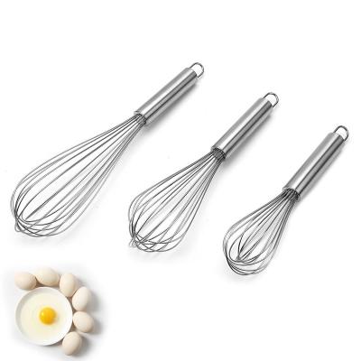 China Best Selling Sustainable Product 3 Size Stainless Steel Manual Egg Beater With Polished Handle for sale