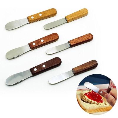 China Viable Natural Wood Wooden Knives Condiment Mini Handle Stainless Steel Slicer Spreader Cheese Sandwich Melted Cheese Butter Spreader Knife for sale