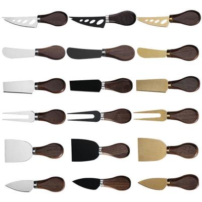 China Hot Selling Stocked Amazon Stainless Steel Kitchen Cutlery Walnut Handle Cheese Knife Cheese Tools Fork Shovel In Stock for sale