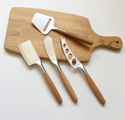 China Kitchen 5pcs/lot Wooden Stainless Spreader Cutter Scraper Scraper Tool Bamboo Handle Knife Set With Wooden Chopper for sale