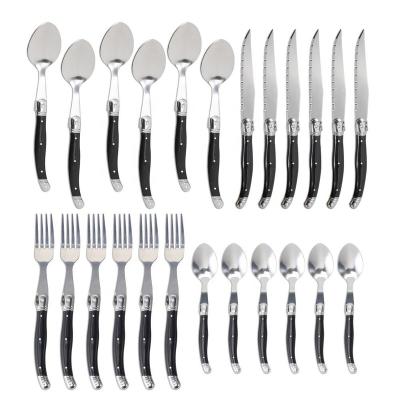 China Classy 24Pcs Laguiole Stainless Steel Steak Knife Dinner Set Knife Fork Spoon Viable Tableware Utensil Cutlery Set for sale