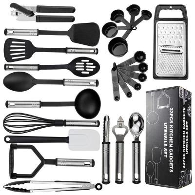 China Viable in Factory 25 PCs Silicone Kitchenware Nylon Kitchenware Running Amazon Kitchen Utensils Set Cook Spoon Shovel Set for sale