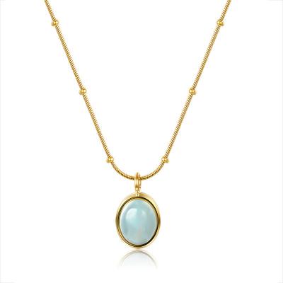 China CLASSIC Gemstone Necklace Jewelry Natural Blue Green Stone Necklace 18K Gold Plated Stainless Steel Necklaces For Women for sale