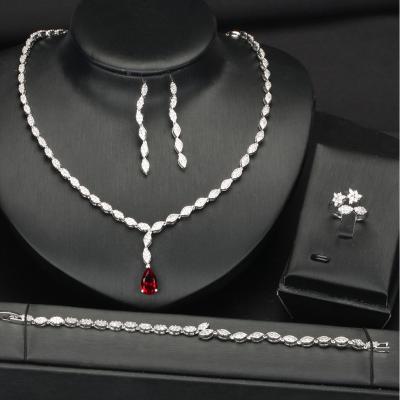 China Wholesale Price Brass Silver Red Stone Women Jewelry Set for sale