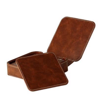 China Sustainable Tea Square Single Leather Cup Mat Handmade Leatherrate Coaster For Drinks High Heat Resistance Glass Cup Mat With Leather for sale