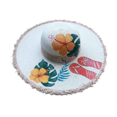 China Eco-Friendly Retail Online Shopping Women Printed Straw Floppy Sun Hat for sale