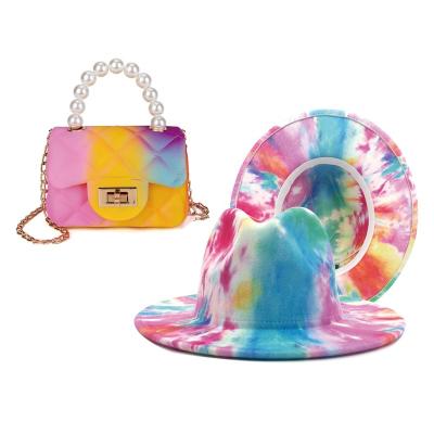 China Rainbow Tie Dyed Eco-Friendly Stylish Pearl Handle Purse And Hat Sets Women for sale