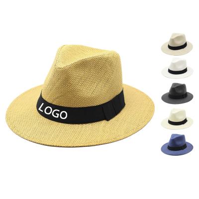 China Hot Selling Eco - Friendly Panama Solid Unisex Summer Beach Straw Felted Hats With Logo for sale