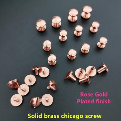 China Custom Solid Brass Rose Gold Chicago Screw Rivet Stud Solid Brass Button For Leather for sale