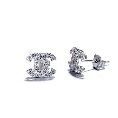 China Popular Fine 925 Sterling Silver With Rhodium Plated CC Stud Earrings For Girl for sale