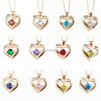 China FASHIONABLE Luxury Stone 12 Month Birthstone Pendant Necklace Heart With I Love You Jewelry For Valentine's Day Gift for sale