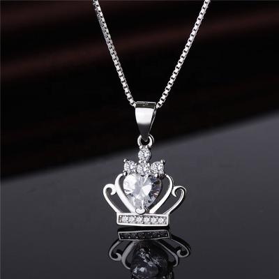 China FASHIONABLE Fine Stone Crown Crown Jewelry 925 Sterling Silver CZ Pendant Necklace for sale