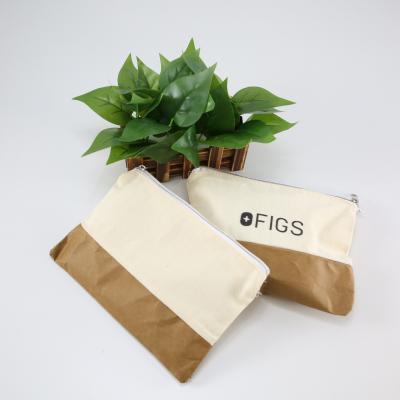 China Reusable Zipper Pen Pouch with Combination Of Cloth And Kraft Paper material for sale