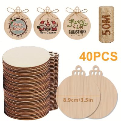 China Jute Rope 3.5 Inch DIY Wooden Christmas Ornaments Pre-Drilled Wood Slices Crafts Holiday Hanging Decorations for sale