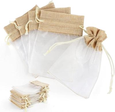 China Patchwork Organza Linen Drawstring Storage Bag for Party Gifts Candy Toys Packaging for sale