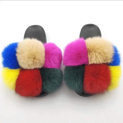 China 2021 Women Genuine Fur Home Slippers Fox Fur Soft Fast Shipping Slipper Custom Made Summer Fashion Trend Real for sale