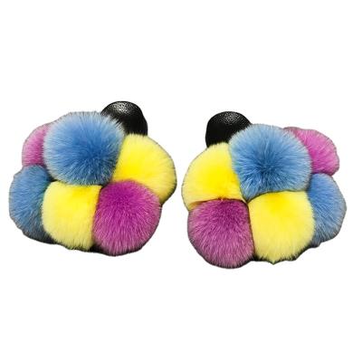 China Hot-selling High Quality Real Fox Fur Slippers Girl's Hairy Slippers Fashion Trend Non-slip Multicolor Fur Slippers for sale