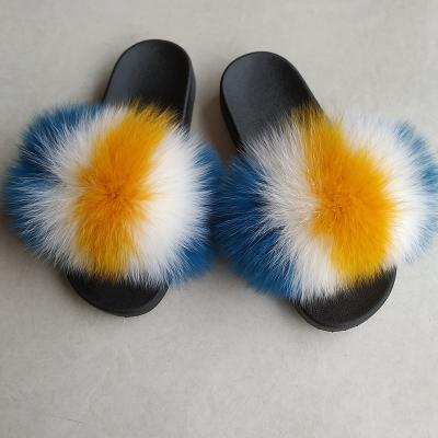 China Fashion Trend Colorful Real Fox Fur Fluffy Furry Slippers, Open Toe Slide Slipper For Women for sale