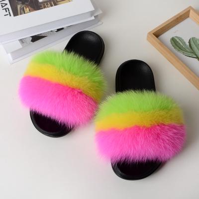 China Fashion trend logo custom indoor women raccoon mink sandals real smudge fur slides slippers for sale