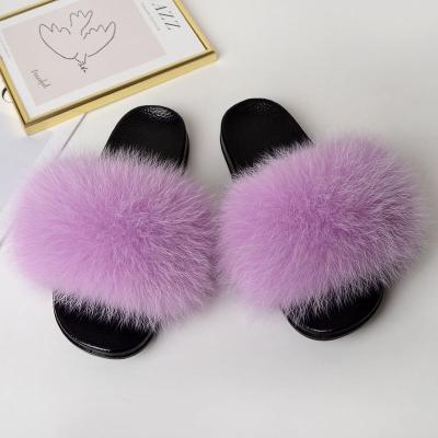 China CUSHIONING Factory direct sales high quality summer women's slippers with artificial down fox fur outdoor real su warm slipper wholesale for sale