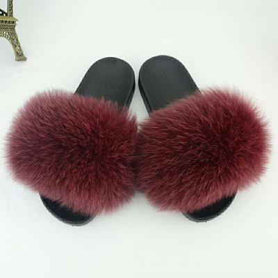 China Wholesale Custom Real Fox Ladies Sandals And Slippers Fluffy Furry Indoor Outdoor 100% Raccoon Fur Slides For Women for sale