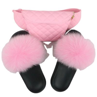 China 2021 new design soft slippers light weight real fox fur slippers super comfortable and comfortable ladies fur for sale