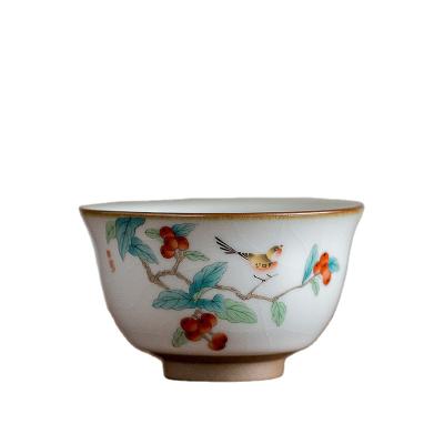 China Retro Japanese style stocked handmade personal ceramic tea cup 90ml the butterfly or the bird for sale