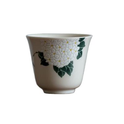 China Stocked Japanese Style Handmade Flower Tea Cup Retro 55ml Flowing Personal Ceramic Luster 4 Kind Of Color Can Choose for sale