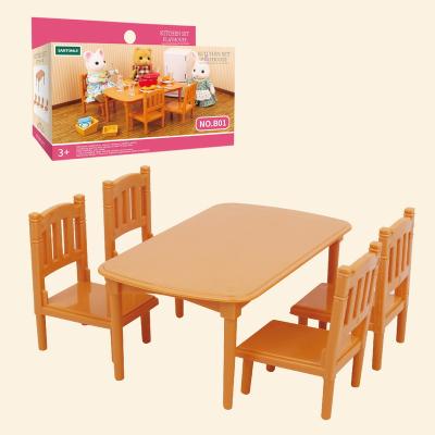 China School Kids Kitchen Pretend Play Theater Home Kitchen Dining Education Set Toys for Doll Room Chairs and Table Burlywood Mini Sets for sale