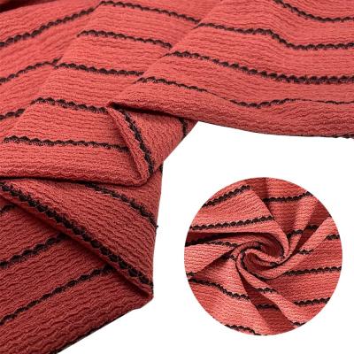 China New Hot Selling Black 100% Polyester Stripe Crepe Fabric Anti-static Warp Knitted Fashion Red Fabric For Dress for sale