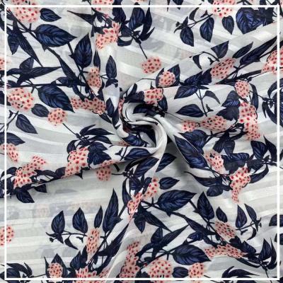 China Fashion Anti Pill Woven 100% Polyester Fabric Striped Printed Chiffon Fabric For Summer Dress for sale