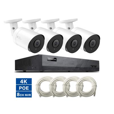 China Motion Detection 8 Channel 4K PoE IP Security Camera System With 4 Cameras 24/7 Outdoor Bullet Drive Video Audio Smart Human Detection for sale