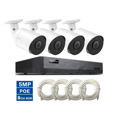 China Motion detection cctv 5mp nvr kit with 4 ip bullet cameras security 4k 8mp 8ch h.265 poe outdoor nvr support human mobile viewing p2p for sale