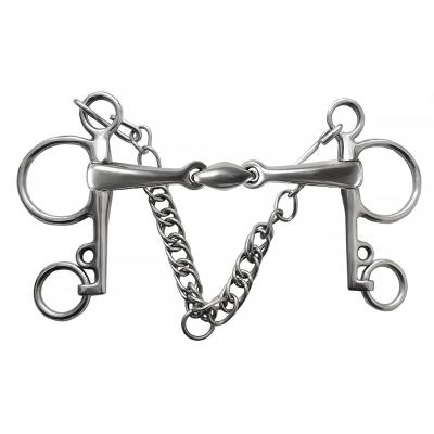 China Stainless Steel Horse Bit Pelham Bit Double Broken Joint Mouth With Hooks And Restrictor Chain BT0706 for sale