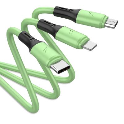 China Liquid Multi Function Silicon Cable Soft Logo Customized Band 3 in 1 Type-C Fast Charging Micro USB C Multi Cable Charger USB Cable For iPhone for sale