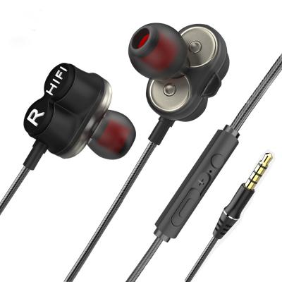 China Perfect Sound High Fidelity In-Ear Headphone Handsfree 120cm Cable Logo Customized 3.5mm True Dual Driver Sport Stereo Gaming Earphone With MIC for sale