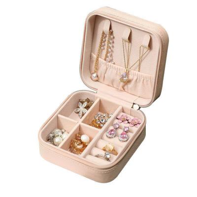 China Jewelry Box Personalized Jewelry Travel Case Organizer Storage Box PU Leather Travel Jewelry Box with Dividers and Rhinestones Letters Patch for sale