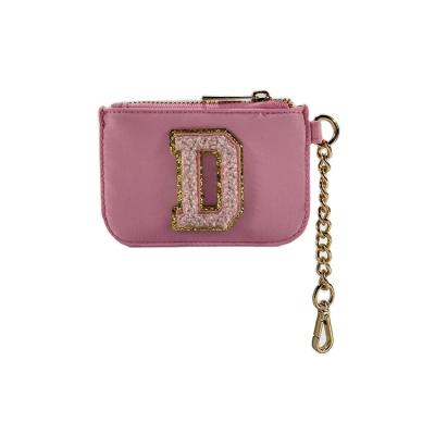 China Fashion Ladies Key Chain Coin Purse With Zipper And Letters Hook Up Cute Pink Nylon Cloth Coin Purse Wallet Mini Pocket Small Money Bag for sale