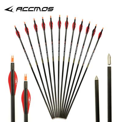 China ACCMOS SHOOTING ID 32inches 9.8mm Spine 200 Black Pure Carbon 250 300 350 Arrow Shaft With Point Paddles Archery Shooting Accessory for sale